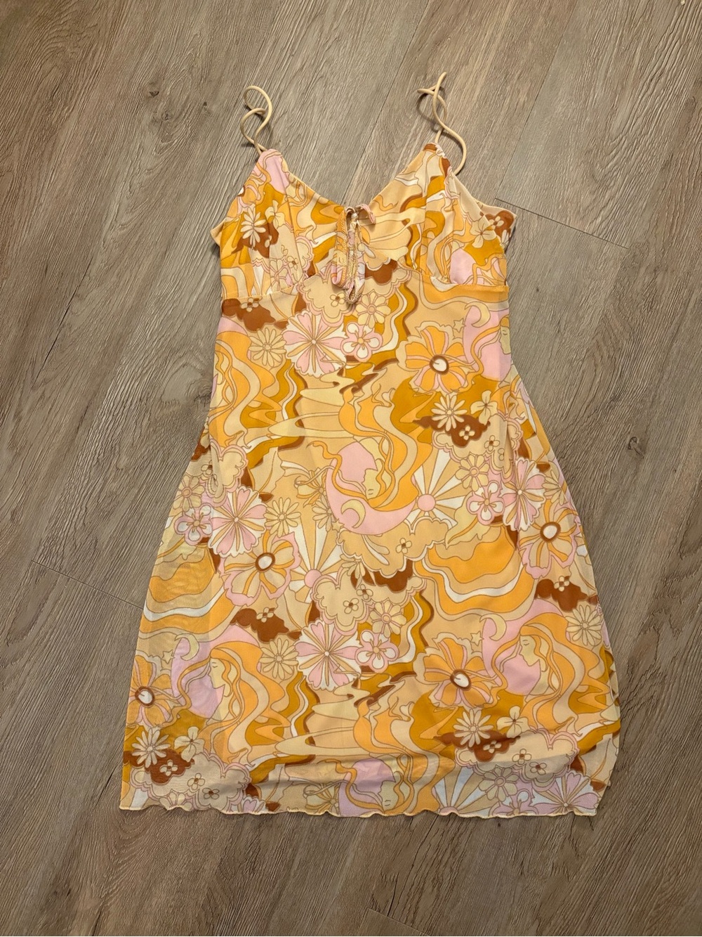 Retro Floral Slip Mini Dress in Yellow & Pink